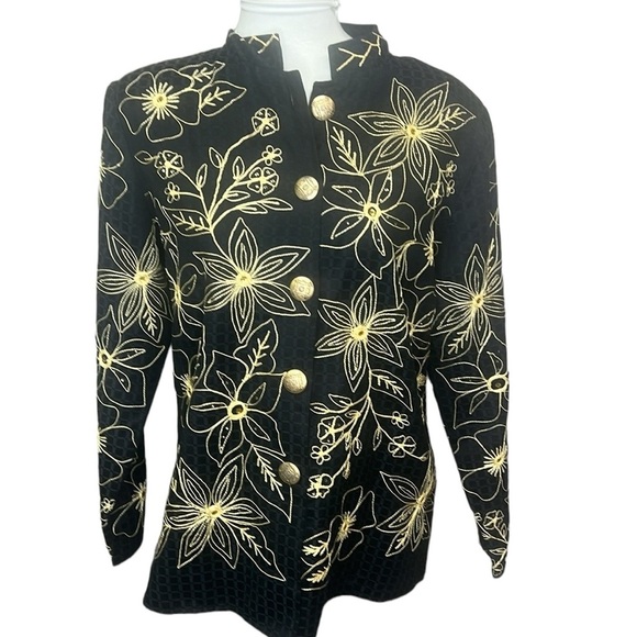 Alex Kim Embroidered Floral Jacket Black - Picture 1 of 5